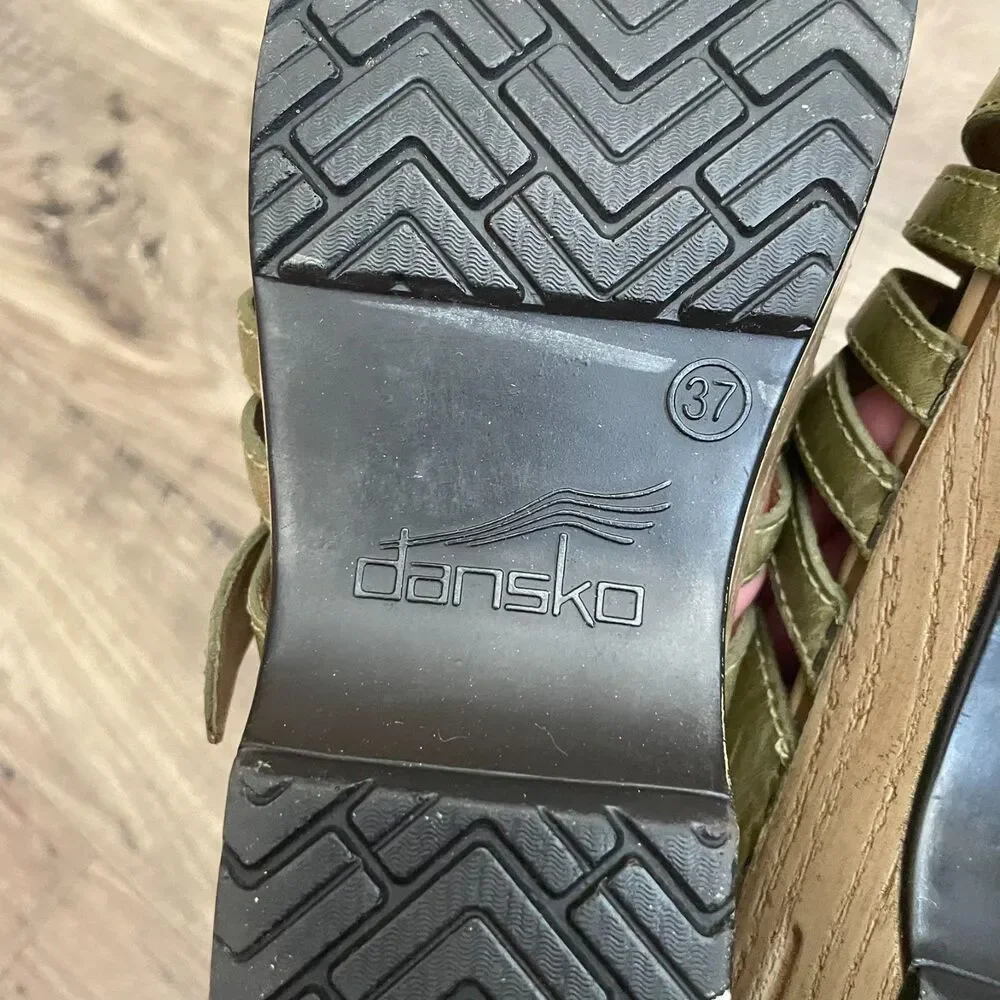 DANSKO Marion Olive Green Leather Strappy Slip On Sandals